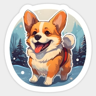 Happy Corgi in the snow Holidays Sticker